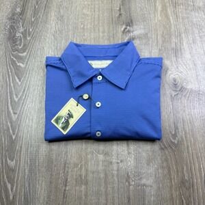 NWT Donald Ross Mens Blue Pinstripe Bandon Dunes Golf Resort Polo Shirt Size XL